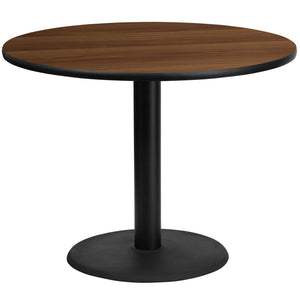 English Elm Graniss Durable Laminate Table Top with Heavy-Duty Base for Restaurants, Cafes, and Home Use Walnut 42" Round XU-RD-42-WALTB-TR24-GG