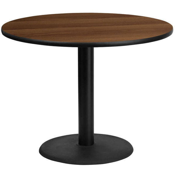English Elm Graniss Durable Laminate Table Top with Heavy-Duty Base for Restaurants, Cafes, and Home Use Walnut 42" Round XU-RD-42-WALTB-TR24-GG