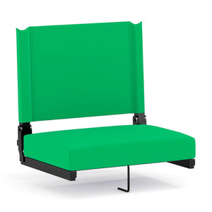 English Elm Grandstand Padded Stadium Chairs with 500 lb Capacity - Lightweight, Portable Folding Seats for Events Bright Green XU-STA-BGR-GG