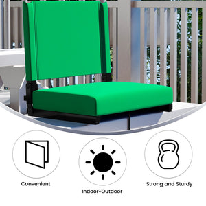 English Elm Grandstand Padded Stadium Chairs with 500 lb Capacity - Lightweight, Portable Folding Seats for Events Bright Green XU-STA-BGR-GG