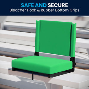 English Elm Grandstand Padded Stadium Chairs with 500 lb Capacity - Lightweight, Portable Folding Seats for Events Bright Green XU-STA-BGR-GG