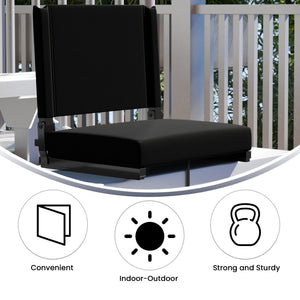 English Elm Grandstand Padded Stadium Chairs with 500 lb Capacity - Lightweight, Portable Folding Seats for Events Black XU-STA-BK-GG