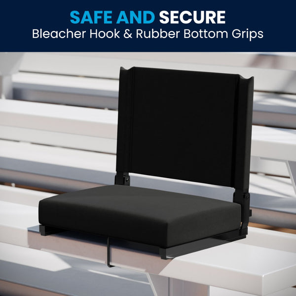 English Elm Grandstand Padded Stadium Chairs with 500 lb Capacity - Lightweight, Portable Folding Seats for Events Black XU-STA-BK-GG