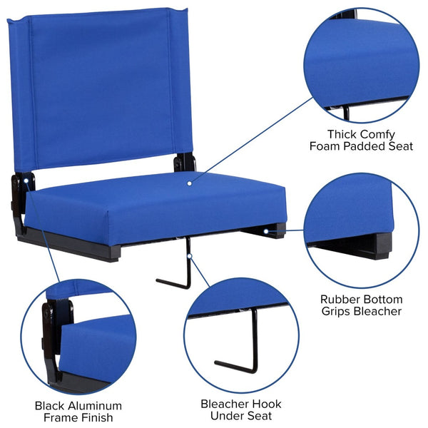 English Elm Grandstand Padded Stadium Chairs with 500 lb Capacity - Lightweight, Portable Folding Seats for Events Blue XU-STA-BL-GG