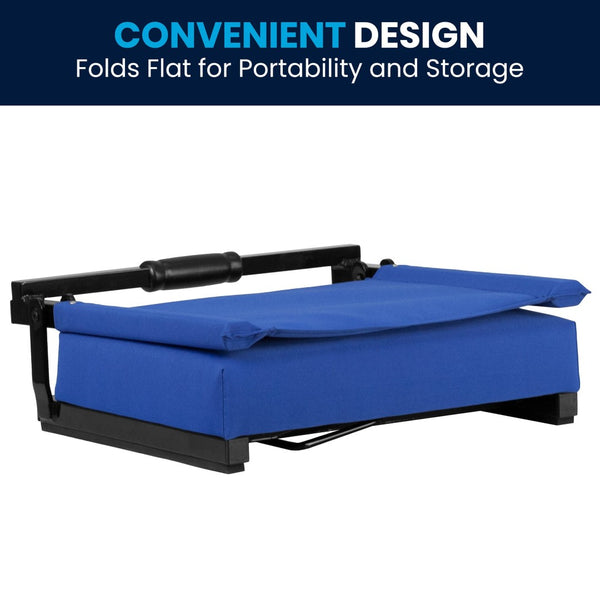 English Elm Grandstand Padded Stadium Chairs with 500 lb Capacity - Lightweight, Portable Folding Seats for Events Blue XU-STA-BL-GG