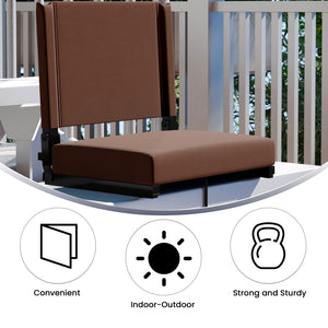 English Elm Grandstand Padded Stadium Chairs with 500 lb Capacity - Lightweight, Portable Folding Seats for Events Brown XU-STA-BRN-GG