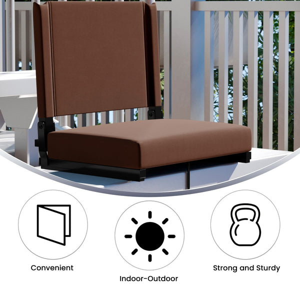 English Elm Grandstand Padded Stadium Chairs with 500 lb Capacity - Lightweight, Portable Folding Seats for Events Brown XU-STA-BRN-GG
