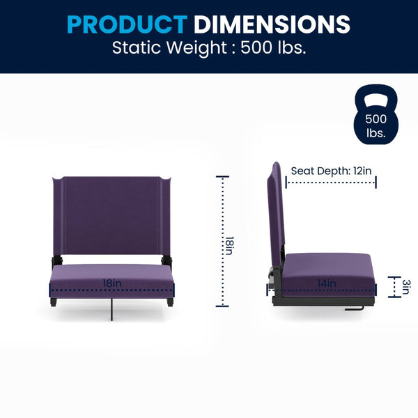 English Elm Grandstand Padded Stadium Chairs with 500 lb Capacity - Lightweight, Portable Folding Seats for Events Dark Purple XU-STA-DKPUR-GG