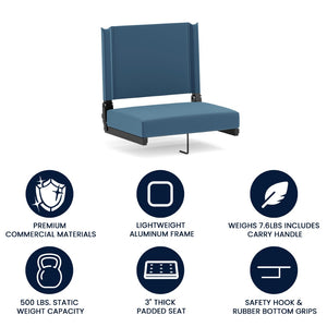 English Elm Grandstand Padded Stadium Chairs with 500 lb Capacity - Lightweight, Portable Folding Seats for Events Teal XU-STA-GN-GG