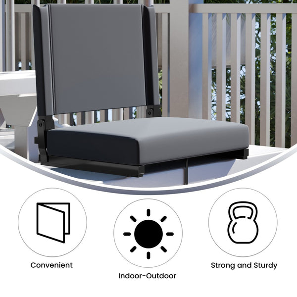 English Elm Grandstand Padded Stadium Chairs with 500 lb Capacity - Lightweight, Portable Folding Seats for Events Gray XU-STA-GY-GG