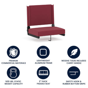 English Elm Grandstand Padded Stadium Chairs with 500 lb Capacity - Lightweight, Portable Folding Seats for Events Maroon XU-STA-M-GG
