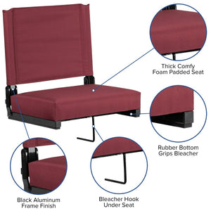 English Elm Grandstand Padded Stadium Chairs with 500 lb Capacity - Lightweight, Portable Folding Seats for Events Maroon XU-STA-M-GG