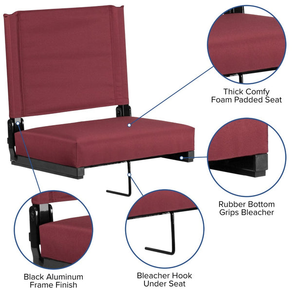 English Elm Grandstand Padded Stadium Chairs with 500 lb Capacity - Lightweight, Portable Folding Seats for Events Maroon XU-STA-M-GG