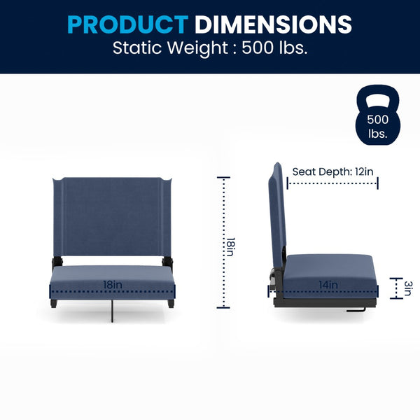 English Elm Grandstand Padded Stadium Chairs with 500 lb Capacity - Lightweight, Portable Folding Seats for Events Navy Blue XU-STA-NAVY-GG