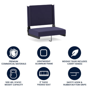 English Elm Grandstand Padded Stadium Chairs with 500 lb Capacity - Lightweight, Portable Folding Seats for Events Navy XU-STA-NVY-GG