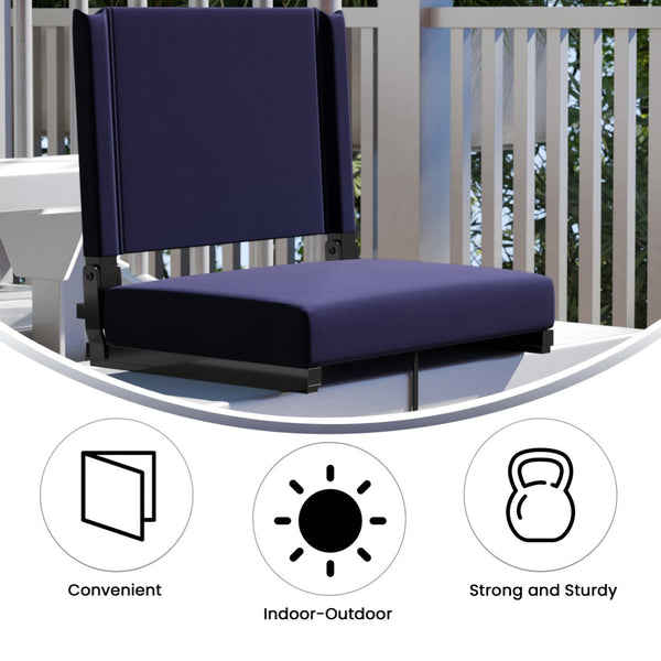 English Elm Grandstand Padded Stadium Chairs with 500 lb Capacity - Lightweight, Portable Folding Seats for Events Navy XU-STA-NVY-GG
