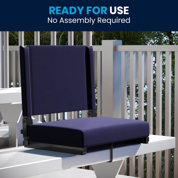 English Elm Grandstand Padded Stadium Chairs with 500 lb Capacity - Lightweight, Portable Folding Seats for Events Navy XU-STA-NVY-GG