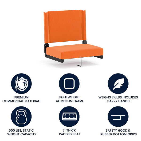 English Elm Grandstand Padded Stadium Chairs with 500 lb Capacity - Lightweight, Portable Folding Seats for Events Orange XU-STA-OR-GG