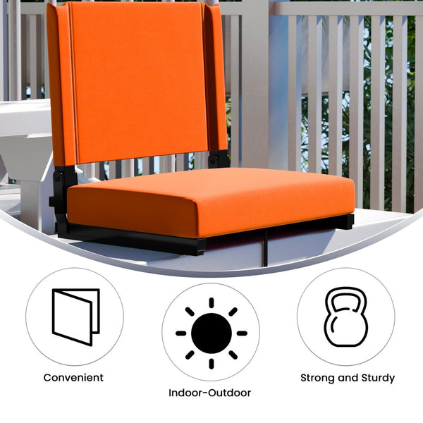 English Elm Grandstand Padded Stadium Chairs with 500 lb Capacity - Lightweight, Portable Folding Seats for Events Orange XU-STA-OR-GG