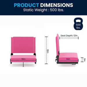 English Elm Grandstand Padded Stadium Chairs with 500 lb Capacity - Lightweight, Portable Folding Seats for Events Pink XU-STA-PK-GG