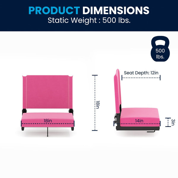 English Elm Grandstand Padded Stadium Chairs with 500 lb Capacity - Lightweight, Portable Folding Seats for Events Pink XU-STA-PK-GG