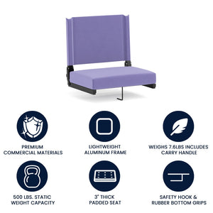 English Elm Grandstand Padded Stadium Chairs with 500 lb Capacity - Lightweight, Portable Folding Seats for Events Purple XU-STA-PUR-GG