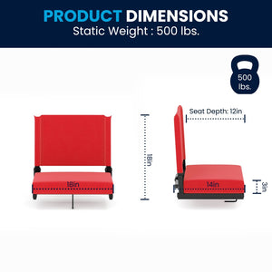 English Elm Grandstand Padded Stadium Chairs with 500 lb Capacity - Lightweight, Portable Folding Seats for Events Red XU-STA-RED-GG