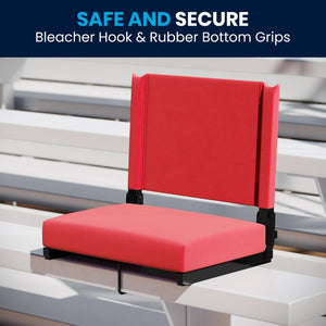 English Elm Grandstand Padded Stadium Chairs with 500 lb Capacity - Lightweight, Portable Folding Seats for Events Red XU-STA-RED-GG