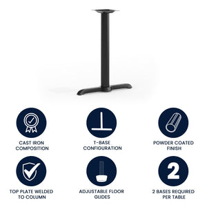 English Elm Beverly 5'' x 22'' T-Base Restaurant Table Foundation for Durable Dining in Commercial Spaces Black XU-T0522-GG