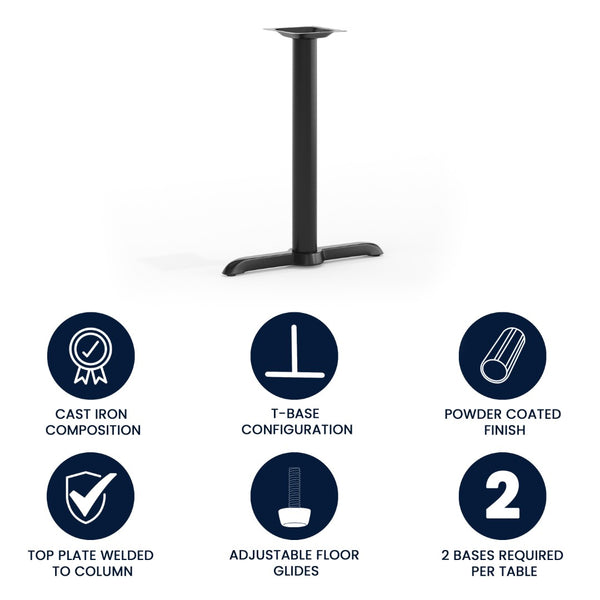 English Elm Beverly 5'' x 22'' T-Base Restaurant Table Foundation for Durable Dining in Commercial Spaces Black XU-T0522-GG