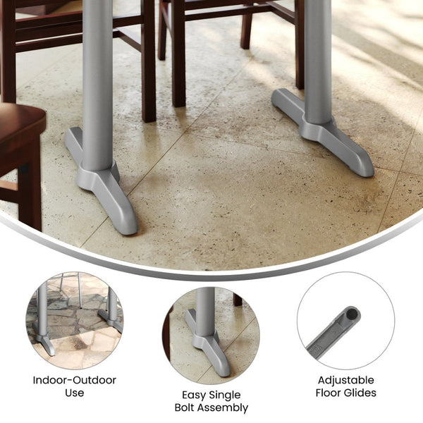 English Elm Beverly 5'' x 22'' T-Base Restaurant Table Foundation for Durable Dining in Commercial Spaces Silver XU-T0522-SLV-GG