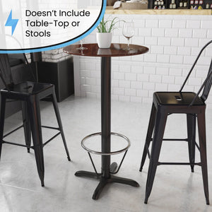 English Elm Beverly 22'' x 22'' Bar Height Table Base - Durable X-Base with Chrome Foot Ring for Hospitality Spaces XU-T2222-BAR-3CFR-GG