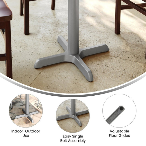 English Elm Beverly 22'' x 22'' Commercial Restaurant Table Base - Durable Cast Iron Design for Any Setting Silver XU-T2222-SLV-GG