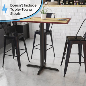 English Elm Beverly 23.5'' x 29.5'' Black X-Base Restaurant Table for Bar Height, Durable & Stylish Design XU-T2230-BAR-GG