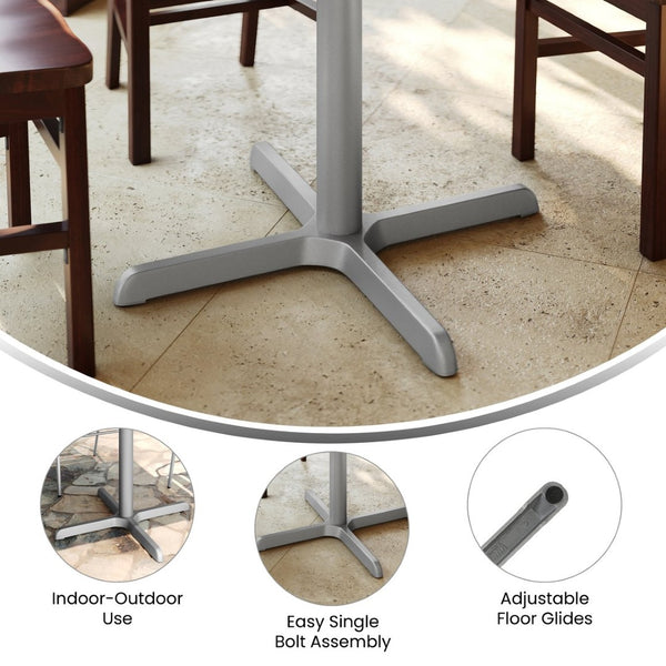 English Elm Beverly 30'' x 30'' Heavy-Duty X-Base Table Support for Restaurants and Cafeterias – Durable & Stable Silver XU-T3030-SLV-GG