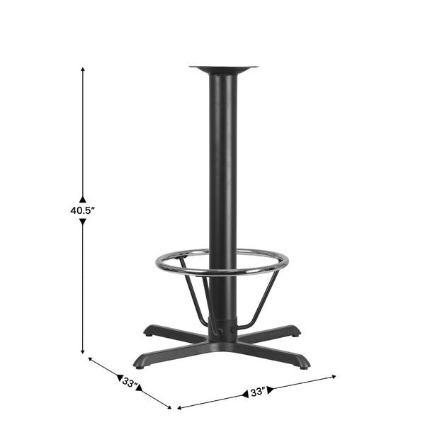 English Elm Beverly Heavy-Duty 33'' Square Restaurant Table Base with Stylish Chrome Foot Ring for Stability XU-T3333-BAR-4CFR-GG