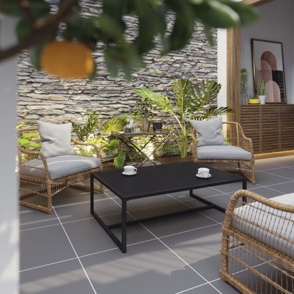 English Elm Brock Outdoor Patio Coffee Table - Stylish Black Steel Design for Decks, Porches, and Poolside Use XU-T6R60USO-1T-BK-GG