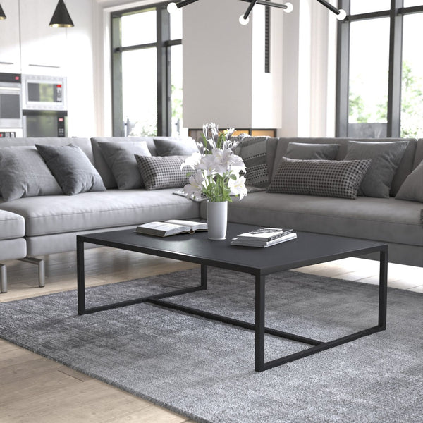 English Elm Brock Outdoor Patio Coffee Table - Stylish Black Steel Design for Decks, Porches, and Poolside Use XU-T6R60USO-1T-BK-GG