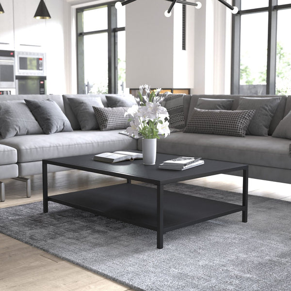 English Elm Brock Outdoor 2-Tier Coffee Table - Durable Steel Design for Patio, Porch, Poolside & Living Room XU-T6R60USO-2T-BK-GG