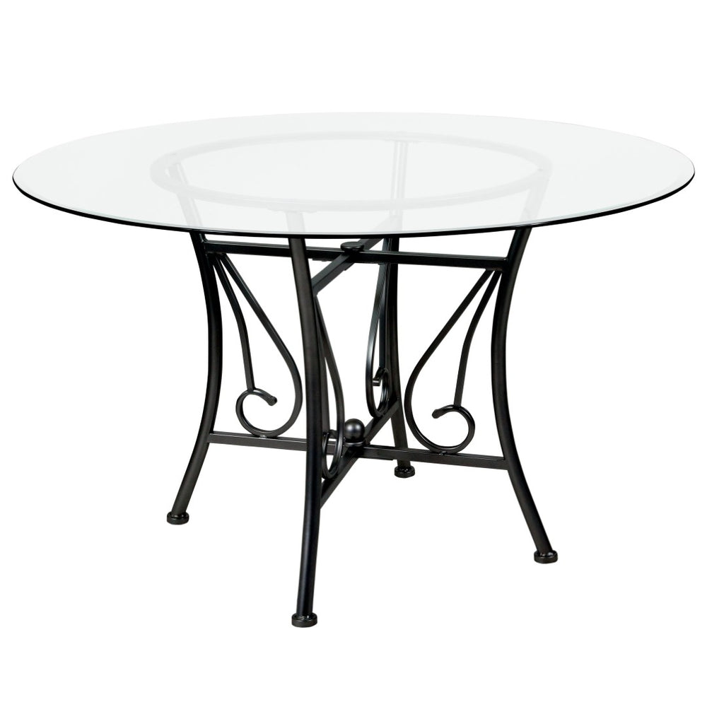 English Elm Princeton 48'' Round Glass Dining Table - Modern Black Metal Frame, Elegant Design for Any Space XU-TBG-16-GG