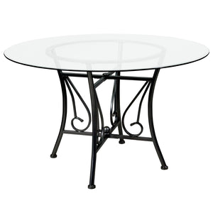 English Elm Princeton 48'' Round Glass Dining Table - Modern Black Metal Frame, Elegant Design for Any Space XU-TBG-16-GG