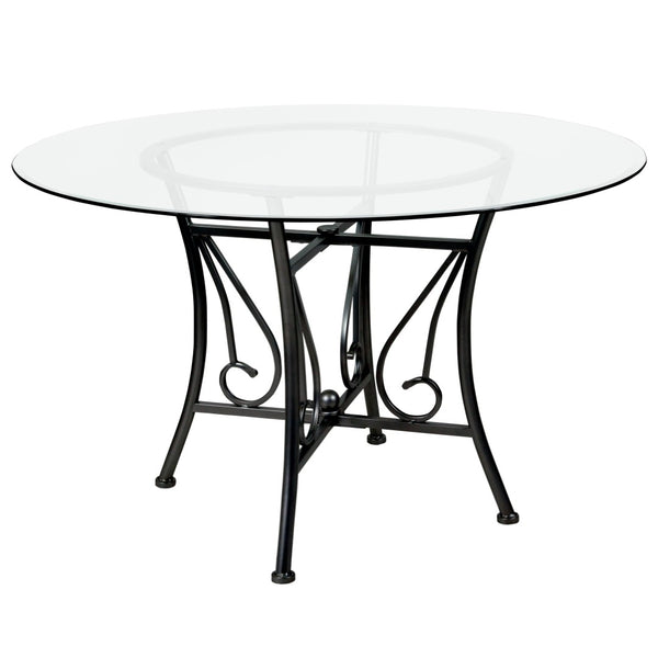 English Elm Princeton 48'' Round Glass Dining Table - Modern Black Metal Frame, Elegant Design for Any Space XU-TBG-16-GG