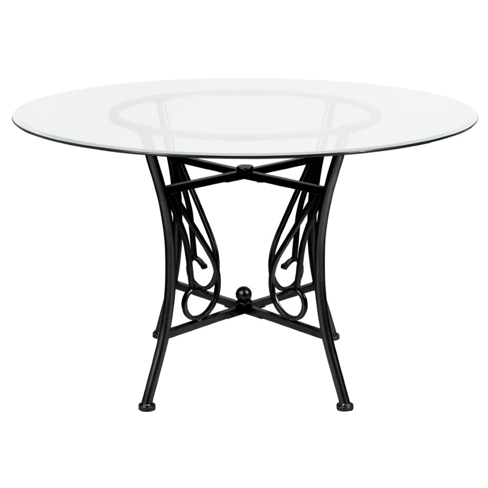 English Elm Princeton 48'' Round Glass Dining Table - Modern Black Metal Frame, Elegant Design for Any Space XU-TBG-16-GG