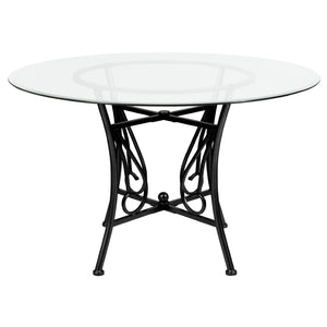 English Elm Princeton 48'' Round Glass Dining Table - Modern Black Metal Frame, Elegant Design for Any Space XU-TBG-16-GG