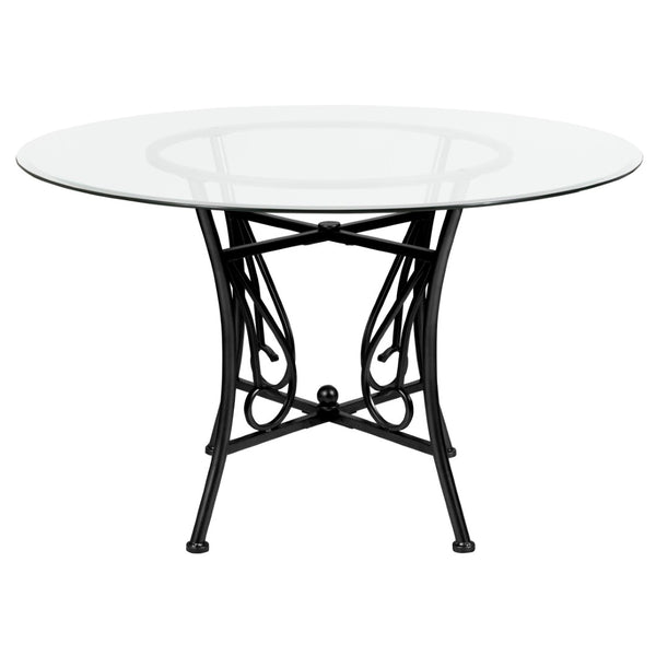 English Elm Princeton 48'' Round Glass Dining Table - Modern Black Metal Frame, Elegant Design for Any Space XU-TBG-16-GG