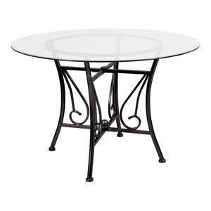 English Elm Princeton 45'' Round Glass Dining Table – Contemporary Black Metal Frame for Stylish Dining Spaces XU-TBG-17-GG
