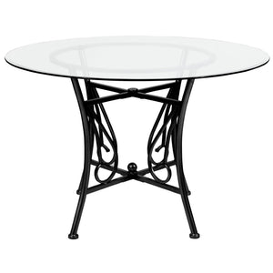 English Elm Princeton 45'' Round Glass Dining Table – Contemporary Black Metal Frame for Stylish Dining Spaces XU-TBG-17-GG
