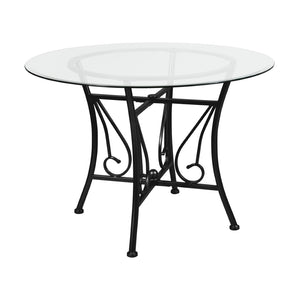 English Elm Princeton 42'' Round Glass Dining Table - Modern Black Metal Frame, Elegant Design for 4-5 Guests XU-TBG-18-GG