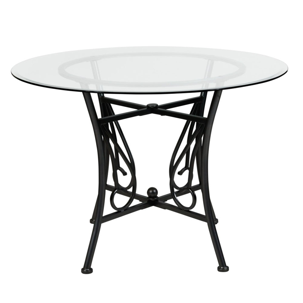 English Elm Princeton 42'' Round Glass Dining Table - Modern Black Metal Frame, Elegant Design for 4-5 Guests XU-TBG-18-GG