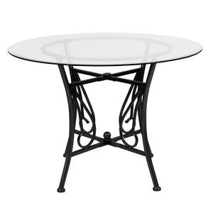 English Elm Princeton 42'' Round Glass Dining Table - Modern Black Metal Frame, Elegant Design for 4-5 Guests XU-TBG-18-GG